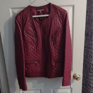 Anne Klein Quilted Red 100 Percent Leather Jacket